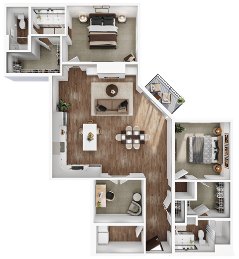 Floor plan for 2 beds, 2 baths, 1551 sqft